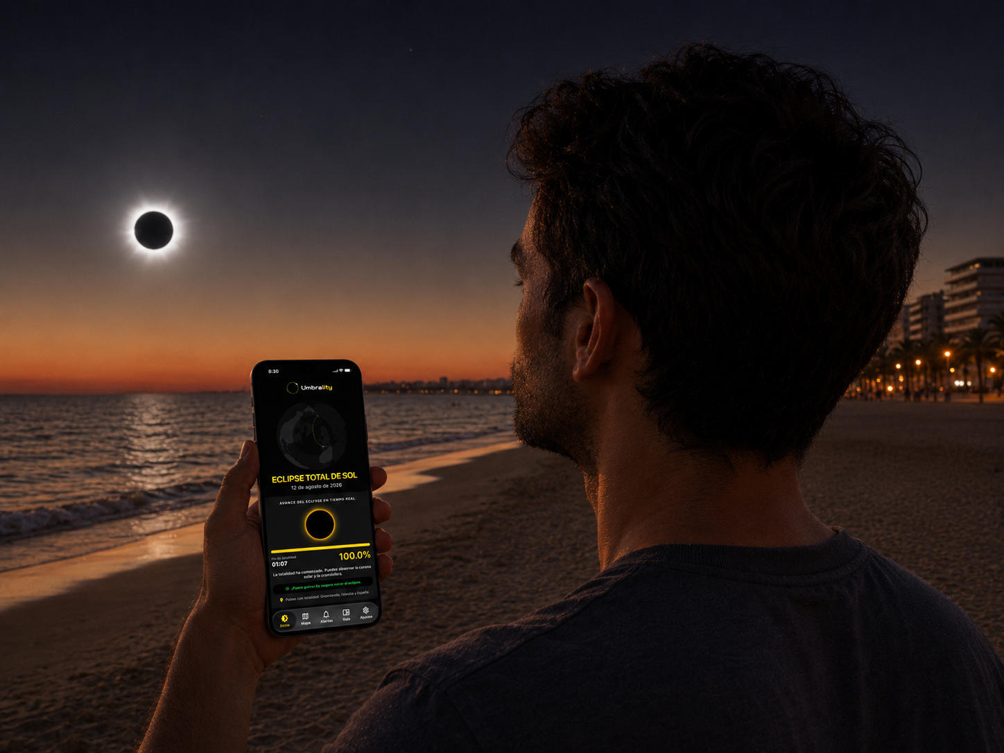 Persona observando la totalidad durante el eclipse
